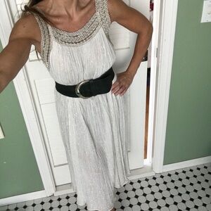 Elegant White Midi Dress with Black Belt